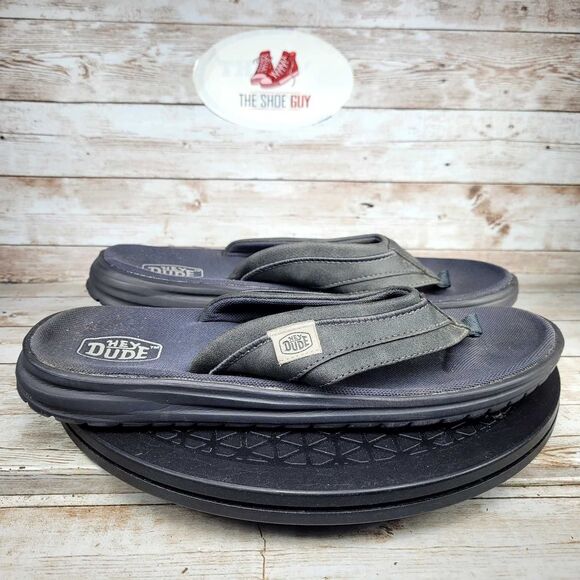 Hey Dude Mens size 9 Sami Slate Flip Flop Sandals Shoes - Picture 1 of 12